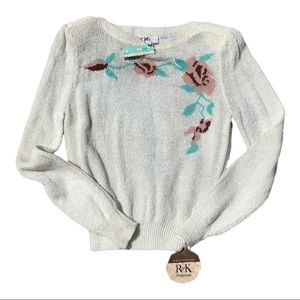 Vintage 60s Sweet Rose Long Sleeve Light Weight Sweater